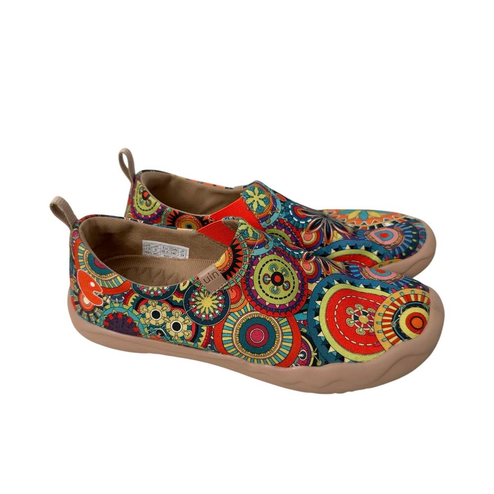 UIN Shoes Women's Size 7.5 Blossom Toledo I Art Travel Multicolor Canvas Slip On